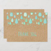 Rustic Kraft Mint Green Raindrops Skript Vielen Da Dankeskarte (Vorne/Hinten)