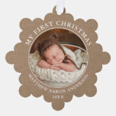 Rustic Kraft My First Christmas Foto Ornament Karte (Vorderseite)