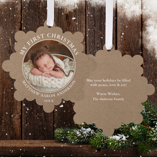 Rustic Kraft My First Christmas Foto Ornament Karte