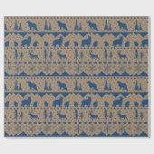 Rustic Kraft Nordic Sweater Blue Winter Animals Geschenkpapier (Flach)