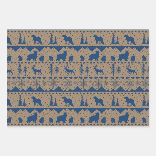 Rustic Kraft Nordic Sweater Blue Winter Animals Geschenkpapier Set (Vorderseite)