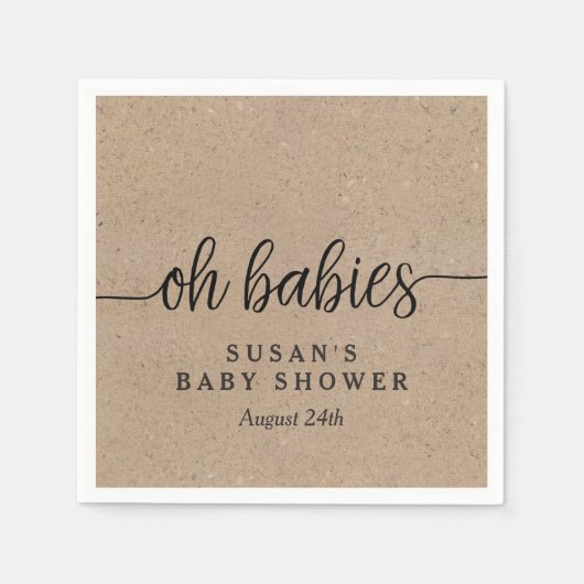Rustic Kraft Oh Babies Twins Dusche Personalisiert Serviette (Vorderseite)