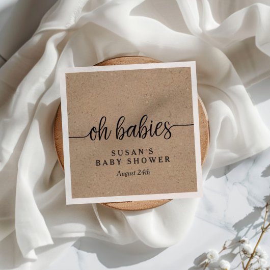 Rustic Kraft Oh Babies Twins Dusche Personalisiert Serviette