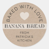 Rustic Kraft Paper Baked With Love Banana Bread Runder Aufkleber (Vorderseite)