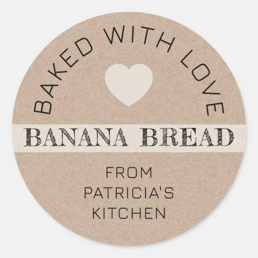 Rustic Kraft Paper Baked With Love Banana Bread Runder Aufkleber (Vorderseite)