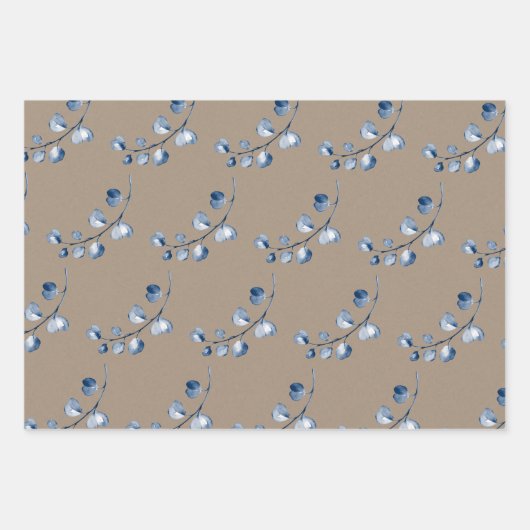 Rustic Kraft Paper Blue Eucalyptus Sprigs Geschenkpapier Set (Vorderseite 2)