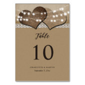 Rustic Kraft Paper Burlap Hearts Country Wedding Tischnummer (Vorderseite)
