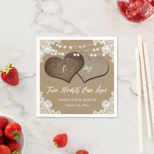 Rustic Kraft Paper Burlap Lace Monogram Wedding Serviette (Beispiel)