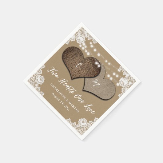 Rustic Kraft Paper Burlap Lace Monogram Wedding Serviette (Ecke)