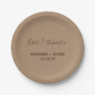 Rustic Kraft Paper Country Wedding Liebe & Danke Pappteller