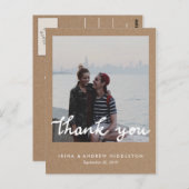 Rustic Kraft Paper Danke Handgeschriebenes Foto Postkarte (Vorne/Hinten)