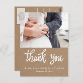 Rustic Kraft Paper Danke Script Couple Foto Postkarte (Vorne/Hinten)