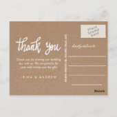 Rustic Kraft Paper Danke Script Couple Foto Postkarte (Rückseite)
