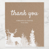 Rustic Kraft Paper Deer Wedding Vielen Dank Weinetikett (Einzelnes Label)