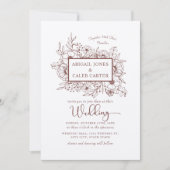 Rustic Kraft Paper Floral Sketch Wedding Einladung (Vorderseite)
