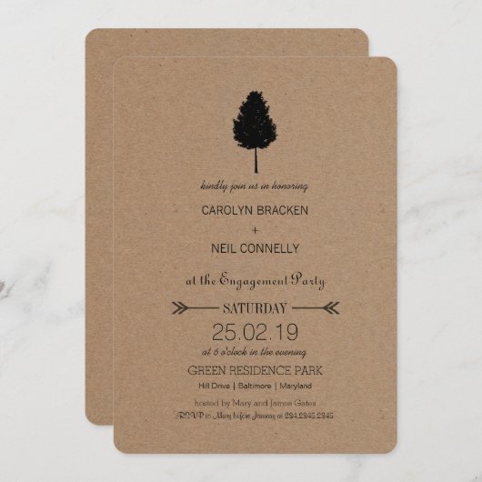 Rustic Kraft Paper Forest Tree Engagement Party Einladung (Vorne/Hinten)