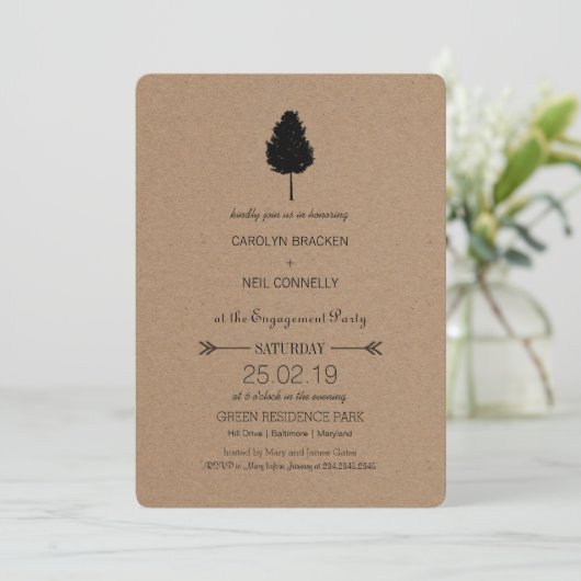 Rustic Kraft Paper Forest Tree Engagement Party Einladung (Stehend Vorderseite)