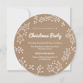 Rustic Kraft Paper Garland Border Christmas Party Einladung