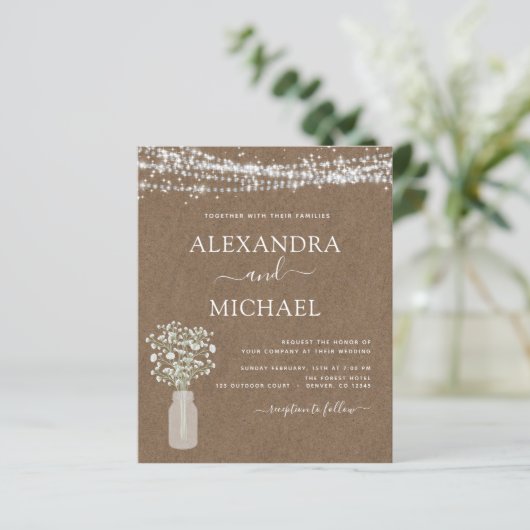 Rustic Kraft Paper Gipskraut Jar Wedding (Stehend Vorderseite)