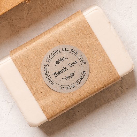 Rustic Kraft Paper Handmade Vielen Dank Runder Aufkleber