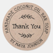 Rustic Kraft Paper Handmade Vielen Dank Runder Aufkleber (Vorderseite)