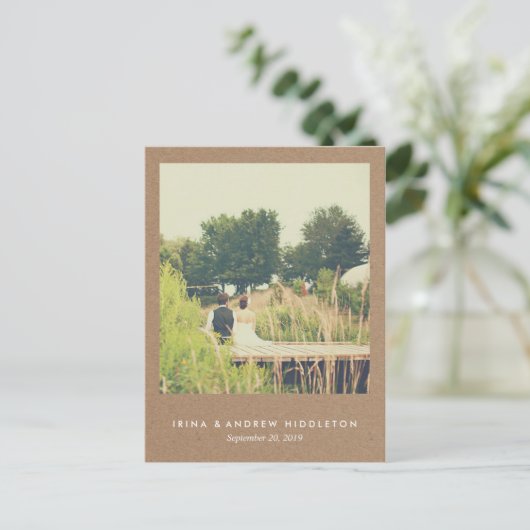 Rustic Kraft Paper Liebe und dank Script Foto Postkarte (Stehend Vorderseite)