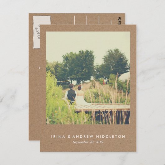 Rustic Kraft Paper Liebe und dank Script Foto Postkarte (Vorne/Hinten)