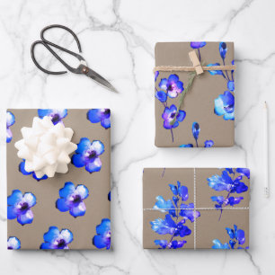 Rustic Kraft Paper Lila Aqua Blue Blume Petals Geschenkpapier Set