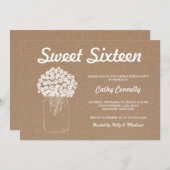 Rustic Kraft Paper Mason Jar Blume 16 . Geburtstag Einladung (Vorne/Hinten)
