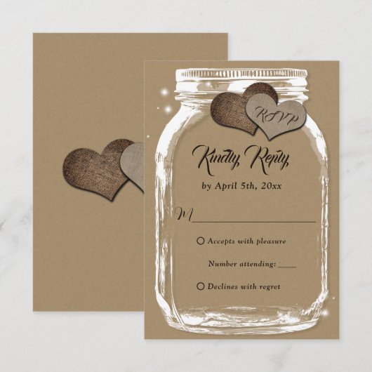 Rustic Kraft Paper Mason Jar Wedding RSVP (Vorne/Hinten)