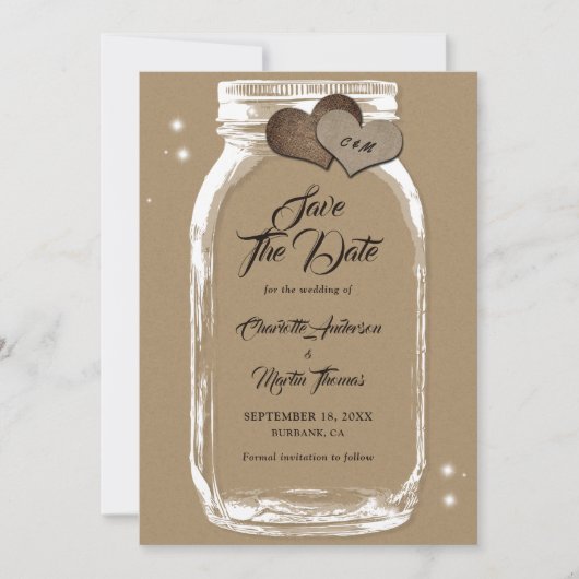 Rustic Kraft Paper Mason Jar Wedding Save The Date (Vorderseite)