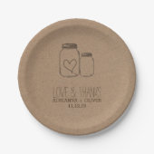Rustic Kraft Paper Mason Jars Heart Wedding Pappteller (Vorderseite)
