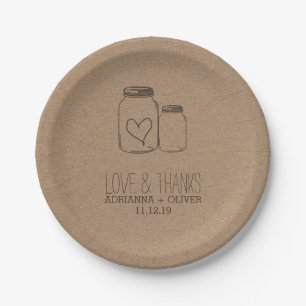 Rustic Kraft Paper Mason Jars Heart Wedding Pappteller