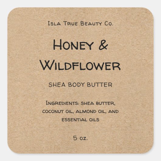 Rustic Kraft Paper Natural Style Beauty Product Quadratischer Aufkleber (Vorderseite)
