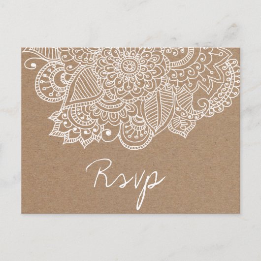 Rustic Kraft Paper Paisley Wedding SVP Einladungspostkarte (Vorderseite)