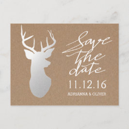 Rustic Kraft Paper Silver Antler Save the Date Ankündigungspostkarte