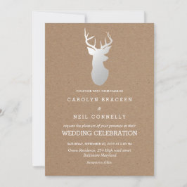 Rustic Kraft Paper Silver Antler Wedding Einladung