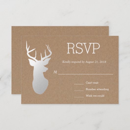Rustic Kraft Paper Silver Antler Wedding RSVP (Vorne/Hinten)