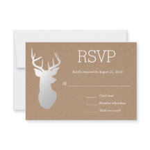 Rustic Kraft Paper Silver Antler Wedding RSVP