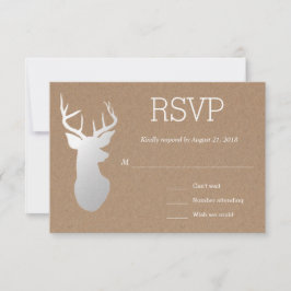 Rustic Kraft Paper Silver Antler Wedding RSVP Karte