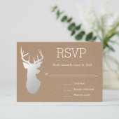 Rustic Kraft Paper Silver Antler Wedding RSVP Karte (Stehend Vorderseite)
