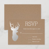 Rustic Kraft Paper Silver Antler Wedding RSVP Karte (Vorne/Hinten)