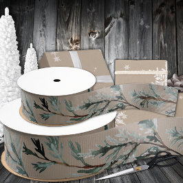 Rustic Kraft Paper Silver Blue Juniper Tree Branch Ripsband