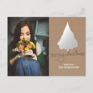 Rustic Kraft Paper Silver Christmas Tree Foto Feiertagspostkarte