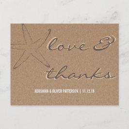 Rustic Kraft Paper Starfish Wedding Danke Postkarte