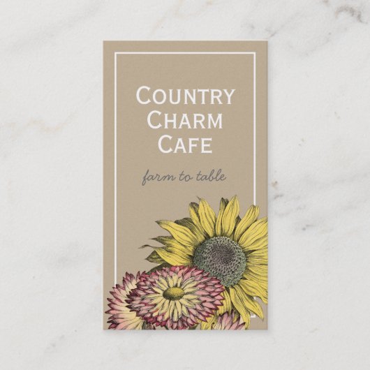 Rustic Kraft Paper Sunflower Business Card Visitenkarte (Vorderseite)