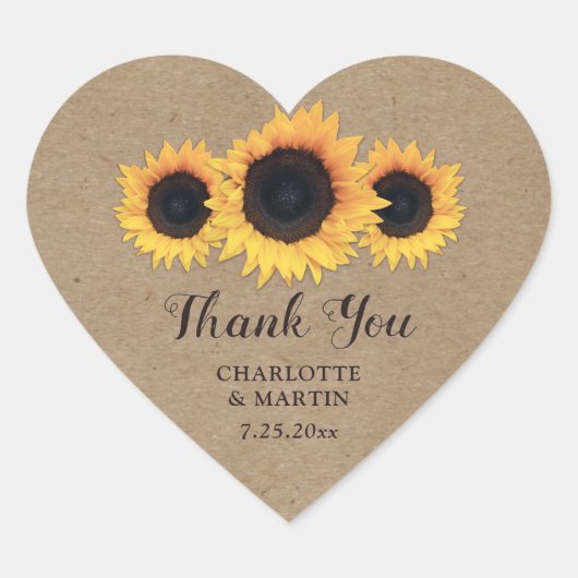 Rustic Kraft Paper Sunflower Thank you Stickers (Vorderseite)