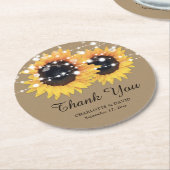 Rustic Kraft Paper Sunflower Wedding Vielen Dank Runder Pappuntersetzer (Angewinkelt)