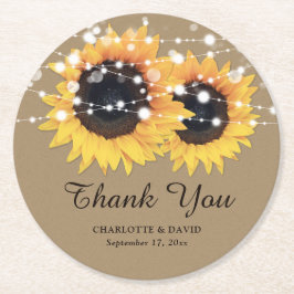 Rustic Kraft Paper Sunflower Wedding Vielen Dank Runder Pappuntersetzer