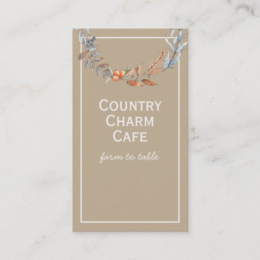 Rustic Kraft Paper Watercolor Blätter Berries Visitenkarte (Vorderseite)